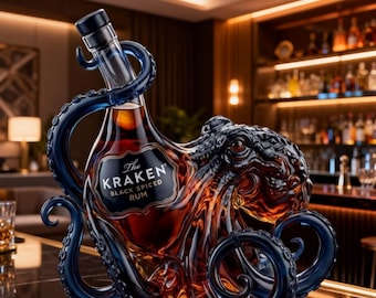 Decantador de ron artesanal con forma de pulpo, botella de licor de vidrio soplado a mano para whisky, brandy y licores. Ideal para regalar, decorar bares o como adorno para el hogar.