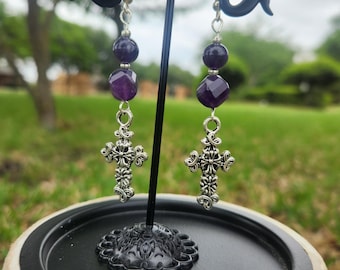 Amethyst Cross Earrings