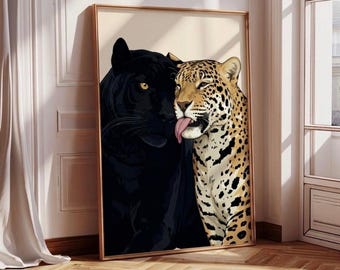 LARGE SIZES Black Panther Leopard Print, Modern Minimalist Wildlife Art, Living Room Decor