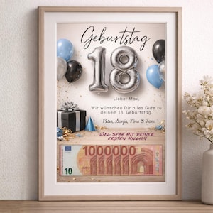 Plantilla de regalo de dinero para el 18 cumpleaños – Primer regalo de un millón – Tarjeta imprimible personalizada – Regalo de dinero DIY para el 18 cumpleaños – Descarga digital