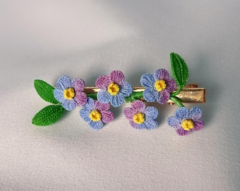 Pinzas para el cabello de micro crochet con forma de nomeolvides, accesorios para el cabello de boda hechos a mano.