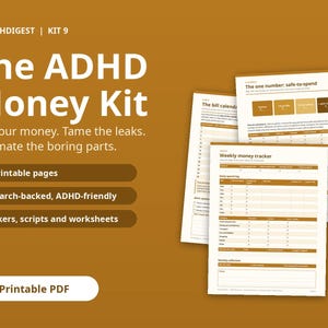Printbare budgetplanner voor ADHD, geldkit, rekeningenkalender, spaarwerkbladen (pdf-download)