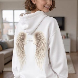 Sudadera con capucha de alas de ángel etéreas para mujer, sudadera con estampado celestial, sudadera con capucha de estética espiritual, regalo de jersey con alas boho, sudadera con capucha con estampado de ángel imagen 14