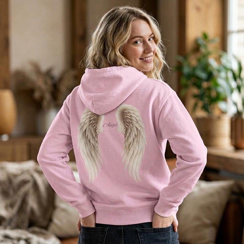 Sudadera con capucha de alas de ángel etéreas para mujer, sudadera con estampado celestial, sudadera con capucha de estética espiritual, regalo de jersey con alas boho, sudadera con capucha con estampado de ángel imagen 3