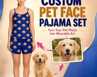 Conjunto de pijama corto personalizado con la cara de tu mascota, pijama corto con foto de mascota para mujer, regalo único para amantes de las mascotas, regalos de despedida de soltera.