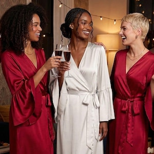 Monogram bridesmaid robe with ruffle trim getting ready bridal robe for party personalized matching bridesmaid gifts custom bridal lingerie