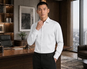 luxury corporate gifts mens dress shirt slim fit button down formal long sleeve custom tailored office shirt anniversary gifts for him