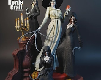 Lady Dimitrescu Sisters Resident evil Inspired FanArt hand painted figurine resin statue