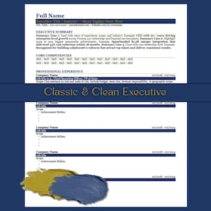 Executive ATS Resume Template | Senior Leaders | Navy & Gold | CPRW Designed | MS Word | Instant Download