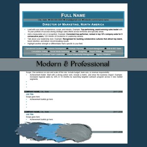 May include: A modern resume template with a teal and white design. The resume includes sections for contact information, professional experience, and skills. The text "Modern & Professional" is displayed in the center of the resume.