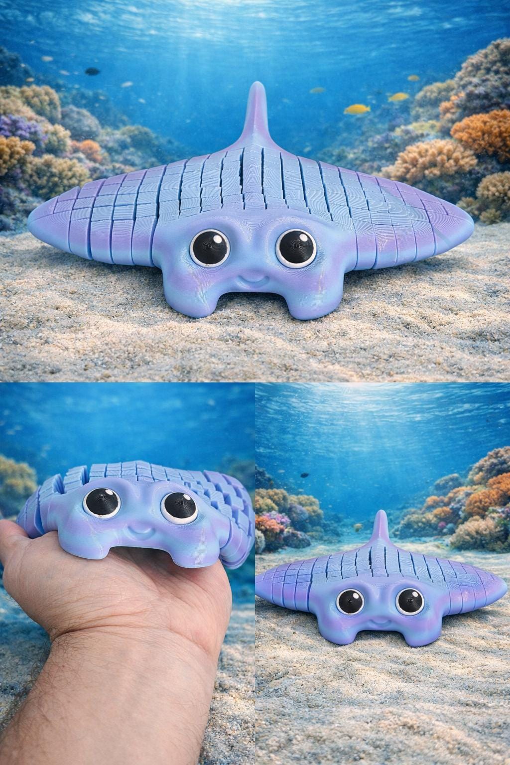 Ray Fidget Articulated 3D Printed Manta Ray Fidget Toy – Customizable Colors, Desk ...