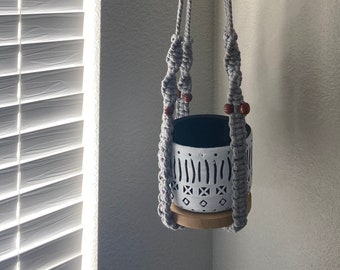 Free Shipping-Macramé Hanger, Indoor Hanging Planter, Wood Beads, Decorative Hanging Plant Holder, No Tassels