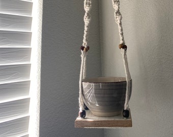 Free Shipping-Macramé Hanger, Indoor Hanging Planter, Wood Beads, Decorative Hanging Plant Holder, No Tassels