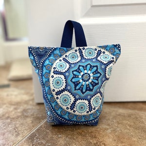 Door Stopper | Empty, You fill | Home Decor Fabric | Door Wedge | Fabric Door Stopper | Blue and White Medallion Print Fabric