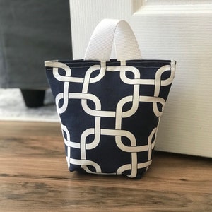 Door Stopper - Empty You Fill-Home Decor Fabric - Door Wedge - Fabric Door Stopper - Navy Blue and White Door Stopper Home Decor