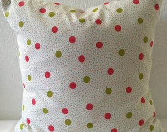 Polka Dot Confetti on White Home Decor Fabric, Accent Pillows, Green Pink Pillow, Pillow Cover 18x18 inch square Pillow Cover