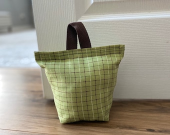 Door Stopper | Empty, You fill | Home Decor Fabric | Door Wedge | Fabric Door Stopper | Green/Brown Plaid