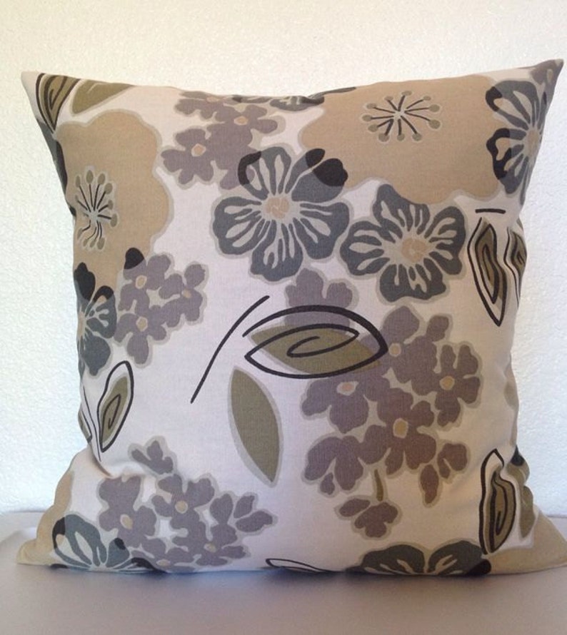 Magnolia Neutral Home Decor Fabric Tan White Accent Pillow