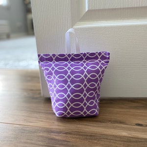Door Stopper | Empty, You fill | Home Decor Fabric | Door Wedge | Fabric Door Stopper | Purple and White Fabric