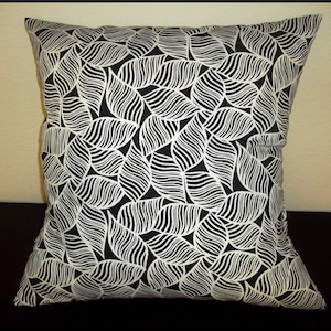 Fanfare Leaf Black and White Throw Pillow Cushion Cover-Single Pillow Cover-Throw Pillow, Accent Pillow, Home Decor Pillow