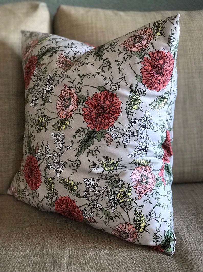 Neutral Floral Home Decor Fabric Tan Accent Pillow with Etsy