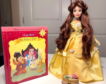 Disney Belle Beauty and the Beast Porcelain Doll Set Book Trinket Box Vintage