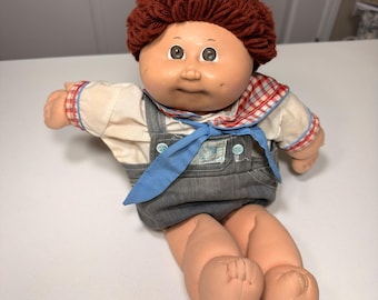 Vintage Cabbage Patch Kids Doll Signed Xavier Roberts Red Hair Boy w/ Outfit