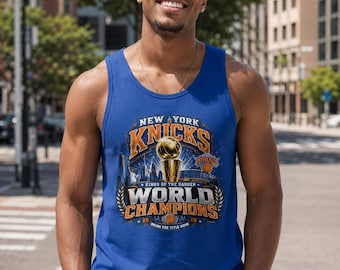 New York Knicks-tanktop wereldkampioenen, oranjeblauwe Hoops-kleding