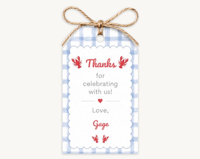 Crawfish Boil Birthday Favor Tags - Blue