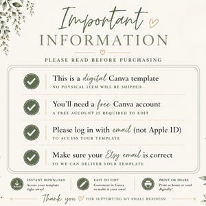 Pickle birthday invitation information slide featuring editable Canva template instructions with elegant neutral colors, sage green accents, and watercolor greenery details. Includes information about accessing the Canva template, editing text, downloading files, and printing options. Clean modern typography creates a polished Etsy listing image perfect for explaining instant download invitation customization and printable stationery access.
