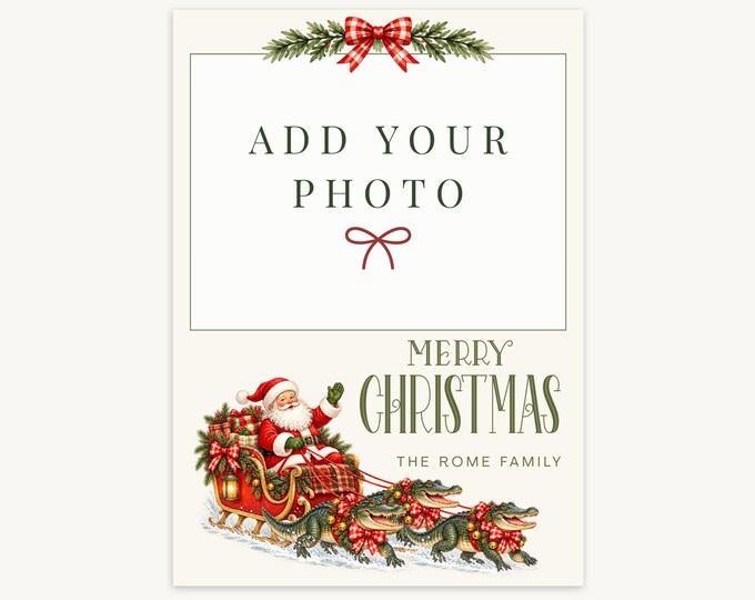 Cajun Christmas Photo Card - Santa & Alligators