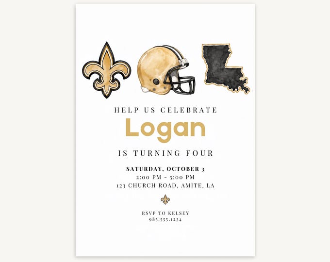 Black & Gold Football Birthday Invitation