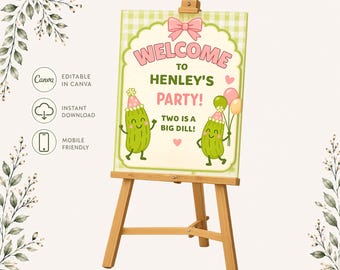 Two is a Big Dill Welcome Sign • Editable Birthday Welcome Poster • 16x20 Canva Template