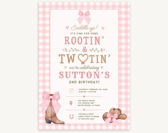Rootin' & Two-Tin' Birthday Invitation - Pink