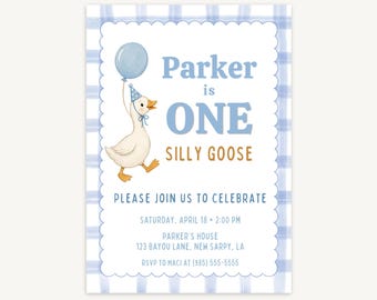 One Silly Goose Birthday Invitation - Blue