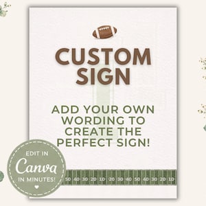 First Year Down Football Birthday Party Sign, First One Down 8x10 Editable Canva Template