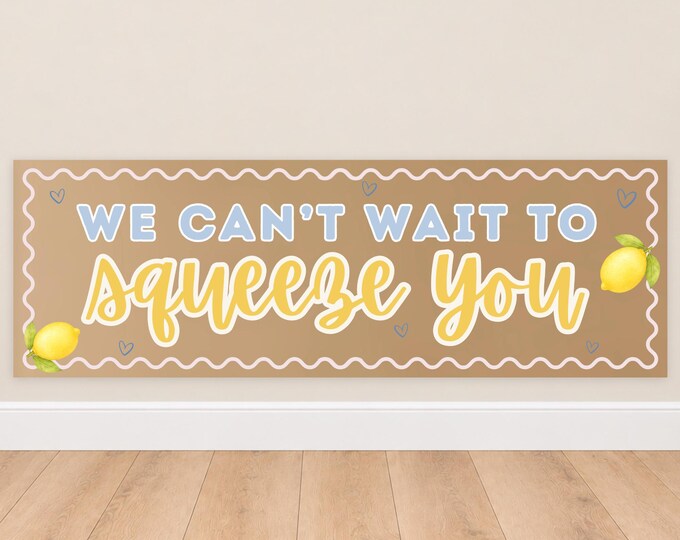 We Can't Wait to Squeeze You Baby Shower Banner - Blue