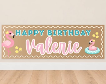Flamingo Birthday Pool Party Birthday Banner