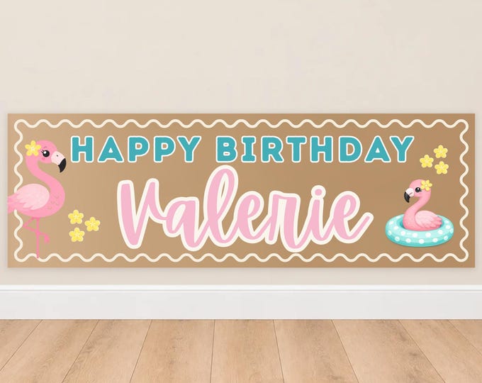 Flamingo Birthday Pool Party Birthday Banner