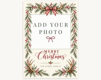 Rustic Christmas Antlers Photo Card