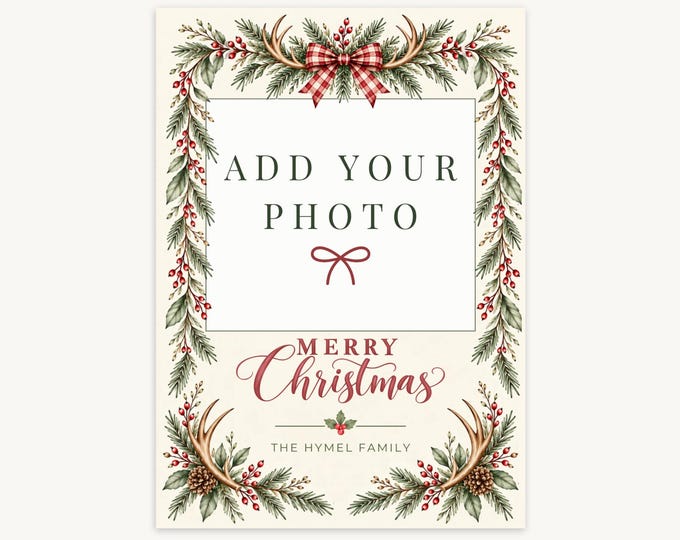 Rustic Christmas Antlers Photo Card