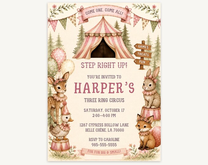 Step Right Up Circus Invitation - Pink