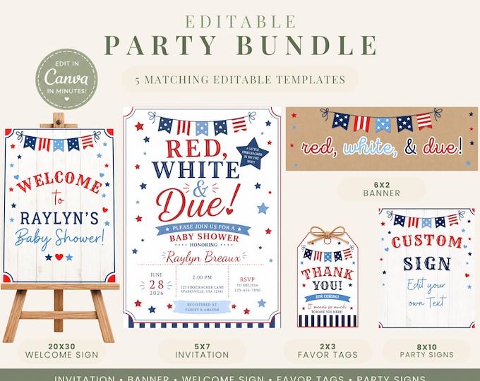 Red White & Due Patriotic Baby Shower Party Bundle
