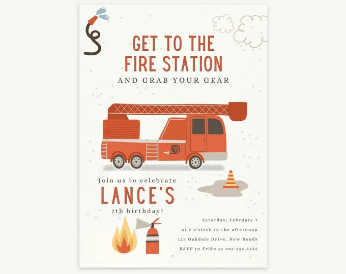 Fire Station Birthday Invitation