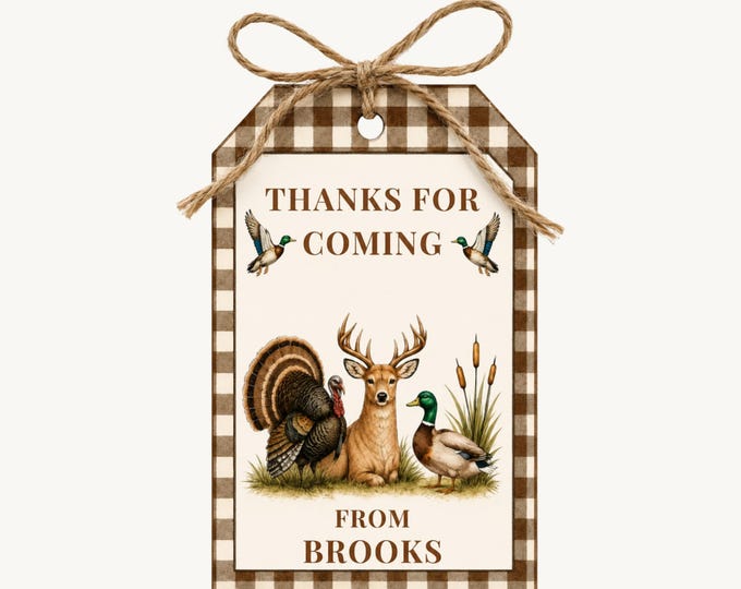 Calling All Party Animals Birthday Favor Tags - Brown