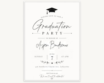 Minimalist Black and White Graduation Party Invitation