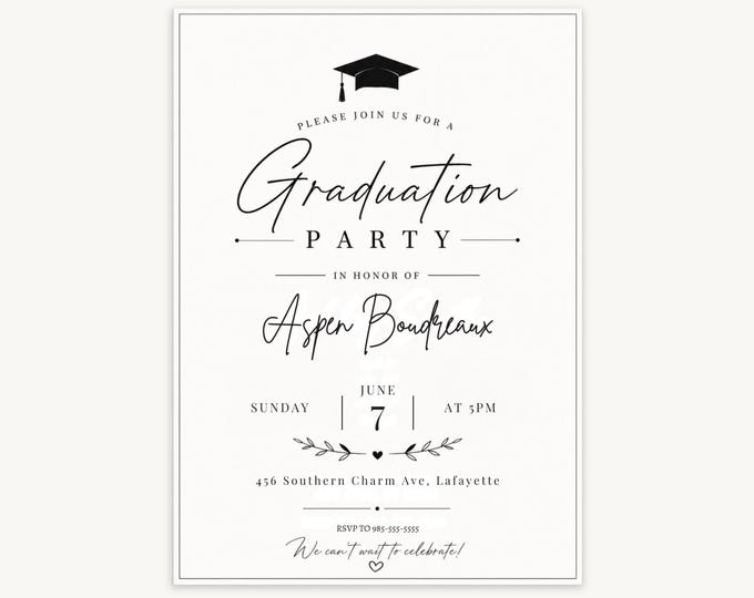 Minimalist Black and White Graduation Party Invitation