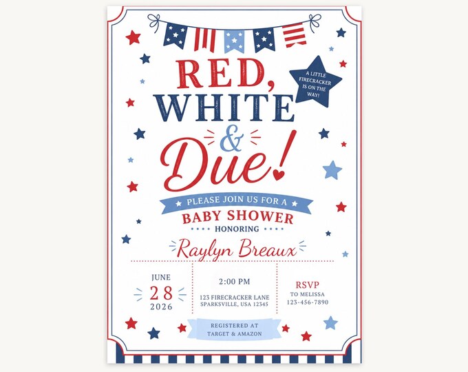 Red, White & Due Patriotic Baby Shower Invitation