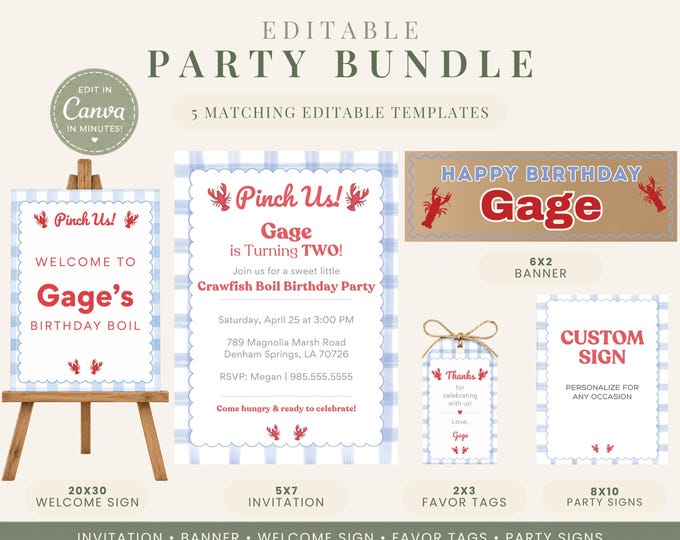 Crawfish Boil Birthday Party Bundle - Blue