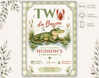 Two da Bayou Birthday Invitation • Editable Canva Party Invite • Printable Birthday Template